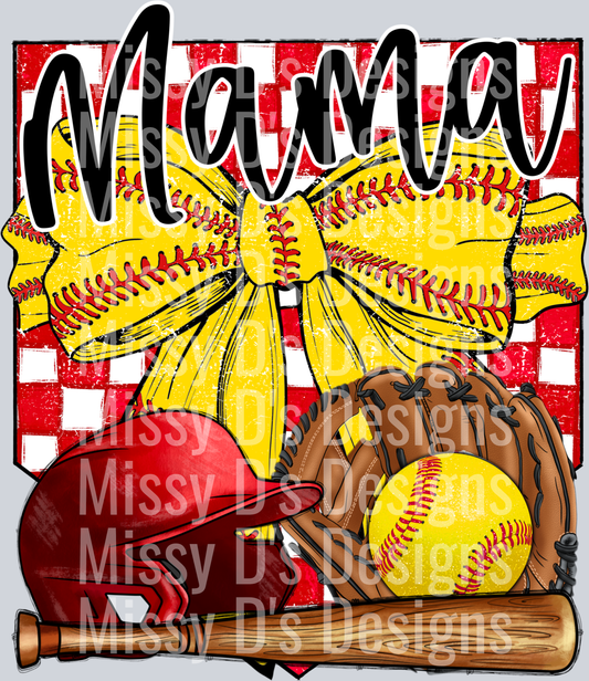 red checkered softball mama