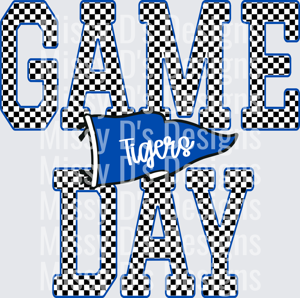 Game Day Tigers Blue Checkered Pennant Flag Letters