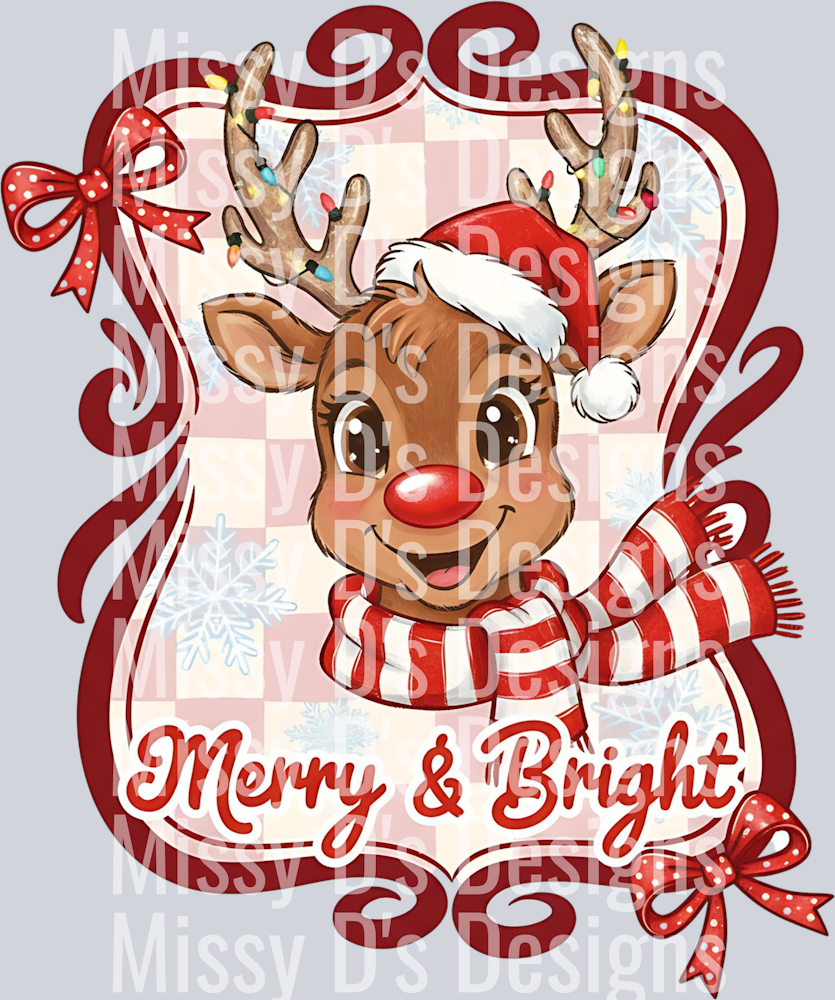 merry and bright checkered reindeer
