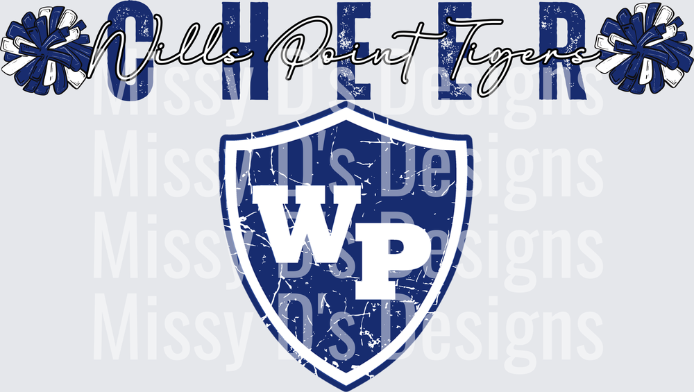 Wills Point Tigers Cheer Blue Shield WP Logo Pom Poms