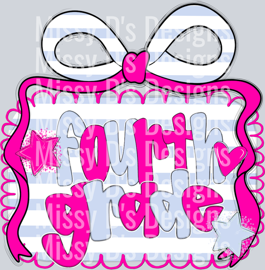 Pink Blue Preppy Bow Frame GRADES - Fourth Grade