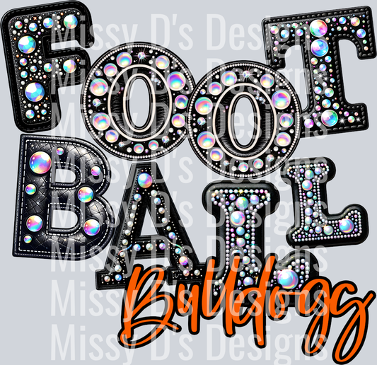 Leather Rhinestone Football Bulldogs Orange