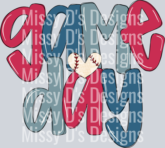 RED BLUE GAME DAY BASEBALL HEART