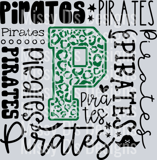 Pirates Typography Collage - green black