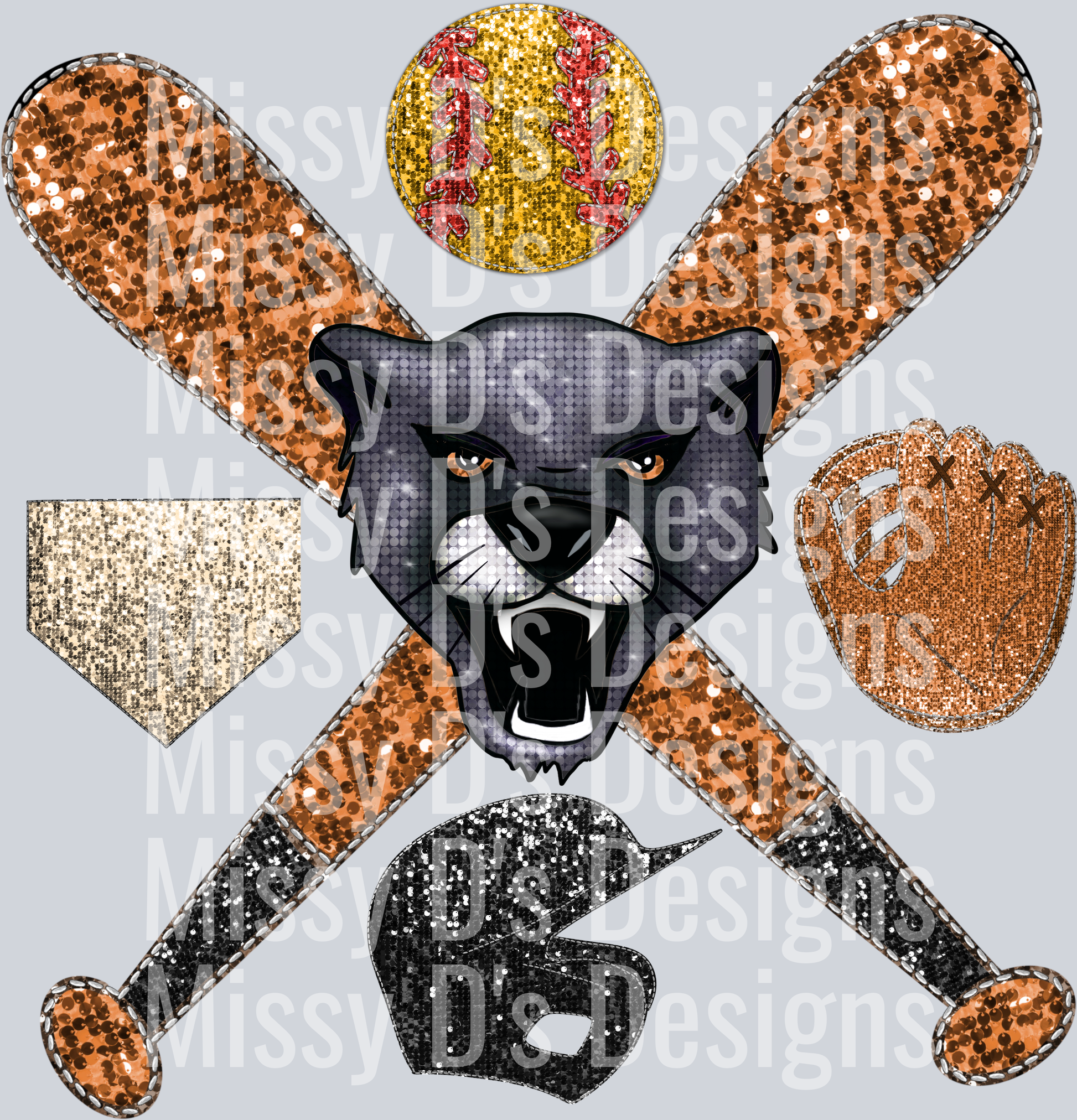 softball glitter panther mascot