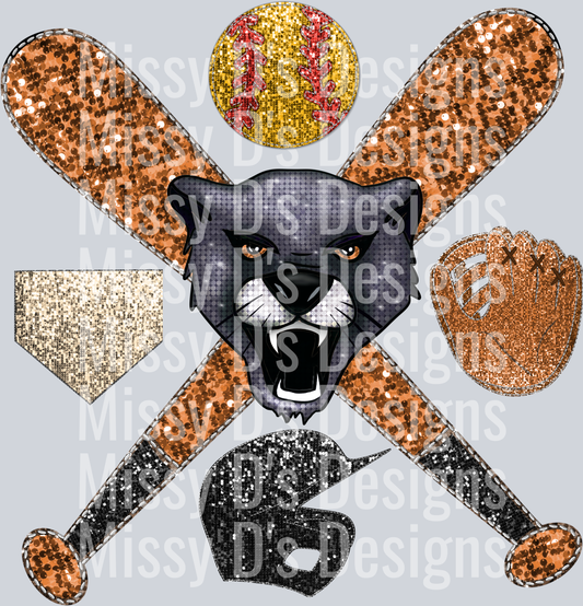 softball glitter panther mascot