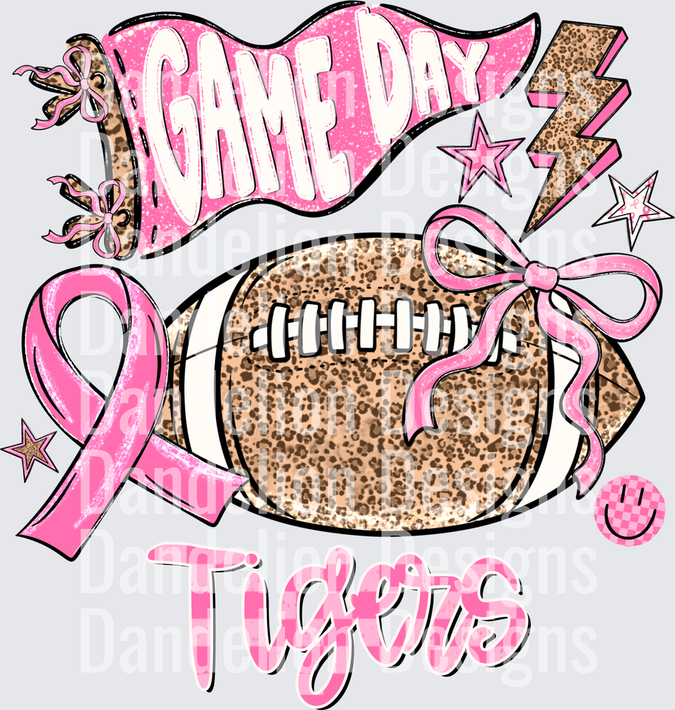 Game Day Tigers Football Pink Breast Cancer Awareness Ribbon