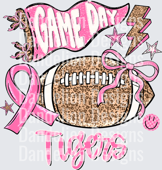 Game Day Tigers Football Pink Breast Cancer Awareness Ribbon