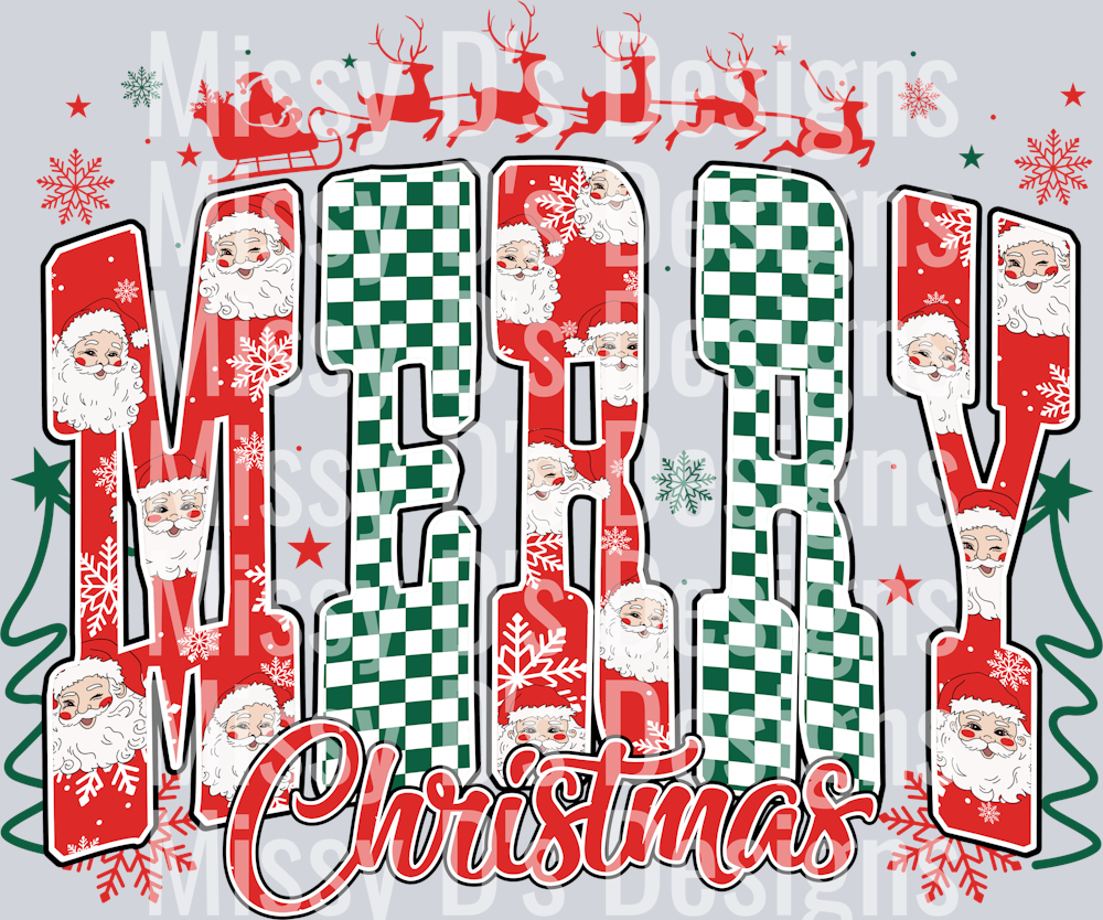 checkered merry christmas red sleigh