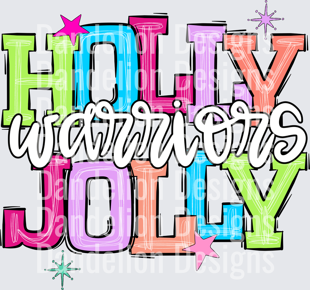 Holly Jolly Warriors Colorful Bold Stacked Letter Design