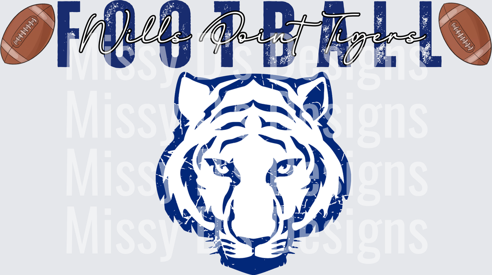 Wills Point Tigers Football Distressed Tiger Head Design