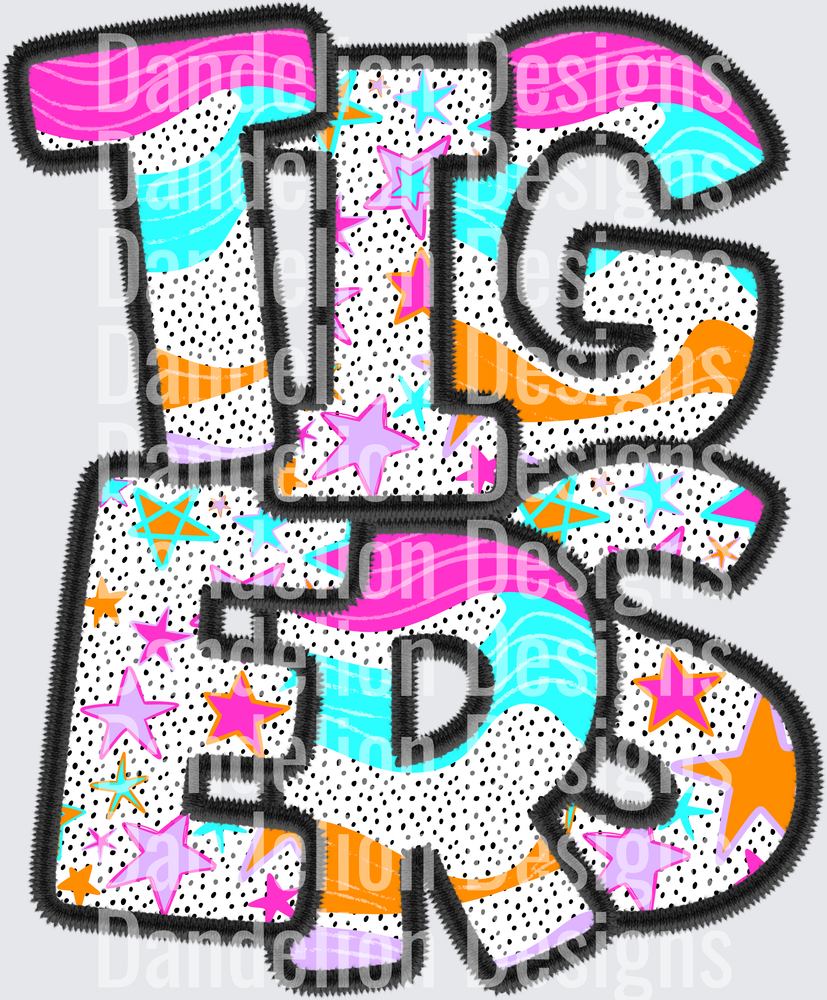 Tigers Retro 90s Bold Stacked Letter Design Stars