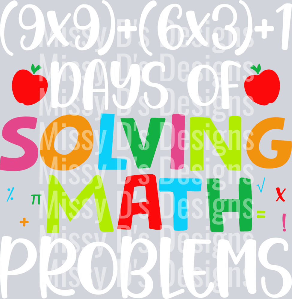 100 days of school math problems in white