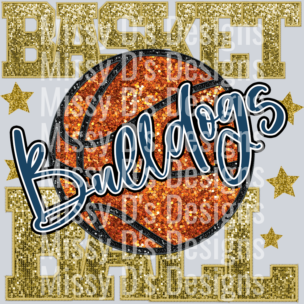 Basketball Faux Emb. Bulldogs navy, gold