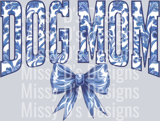 Dog Mom PNG, Floral Toile Blue PNG