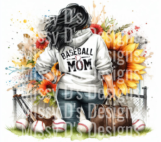 Baseball Mom backwards black hair