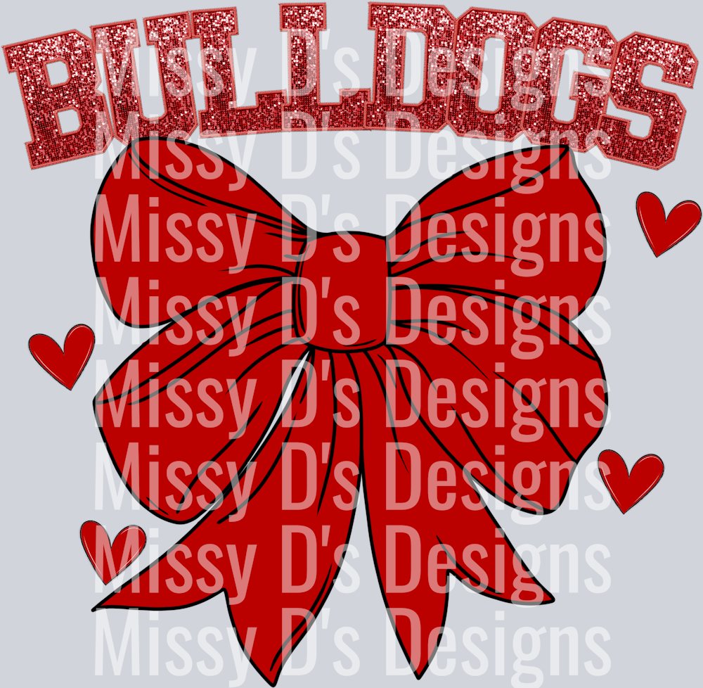 Faux Emb. Bow Mascots Bulldogs red
