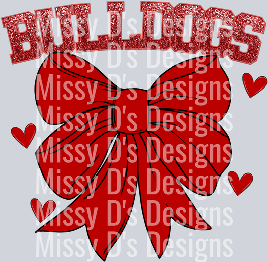 Faux Emb. Bow Mascots Bulldogs red
