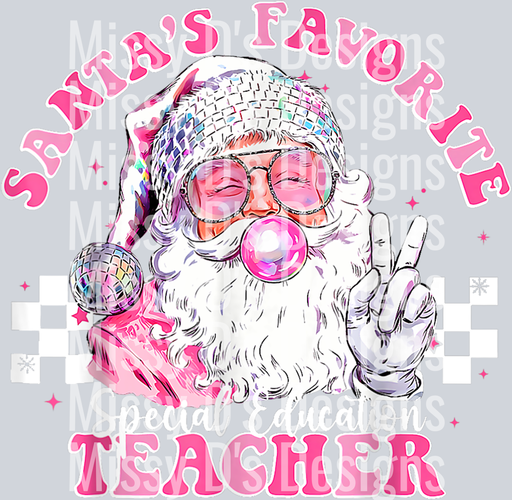Retro Santa_s Favorite Teacher Pink Santa Christmas Teacher T-Shirt