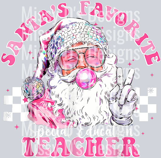 Retro Santa_s Favorite Teacher Pink Santa Christmas Teacher T-Shirt