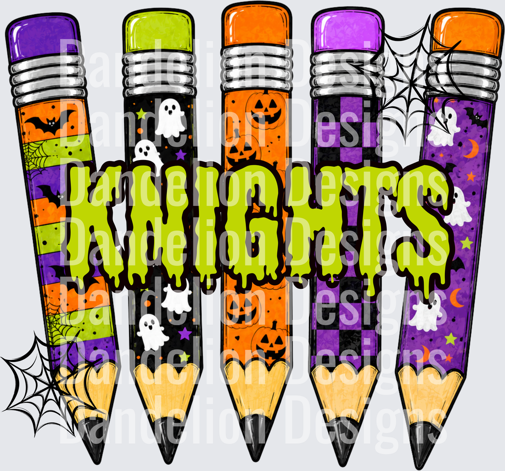 Halloween Knights Pencils Ghosts Pumpkins Spooky Drip