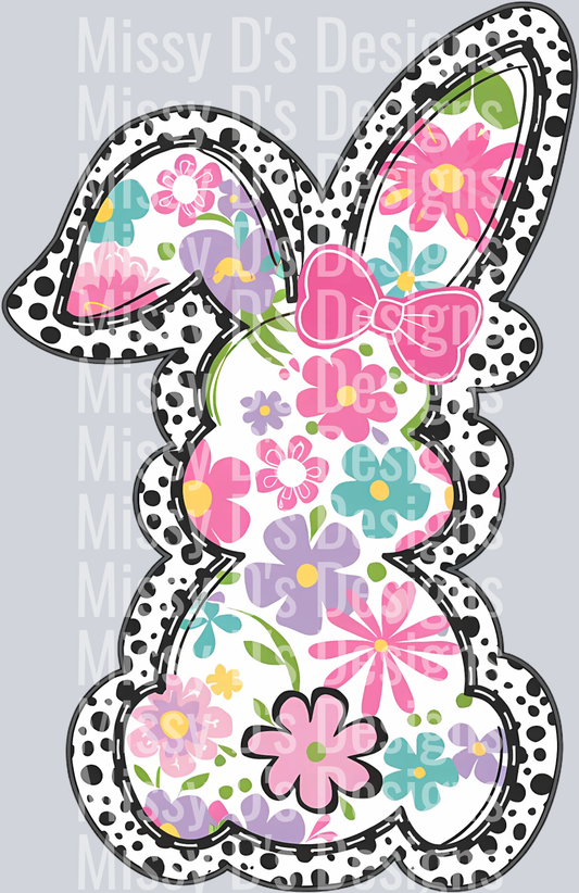 Retro Floral Easter Bunny png, Coquette