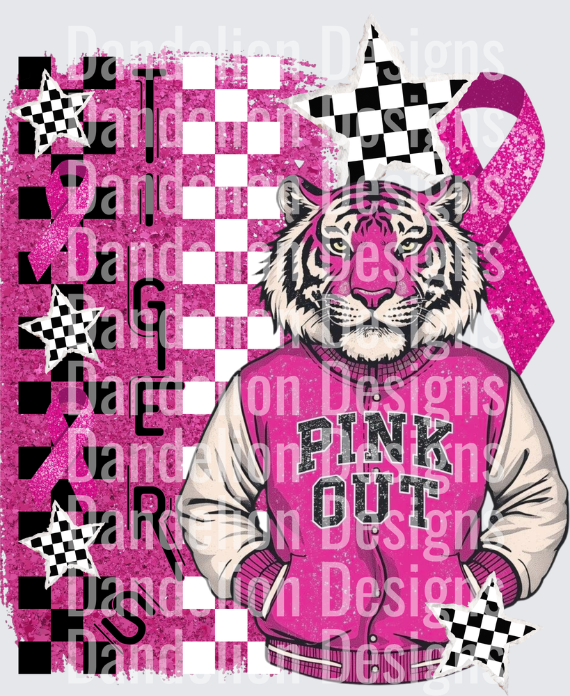 Tigers Pink Out Breast Cancer Awareness Mascot Varsity Design