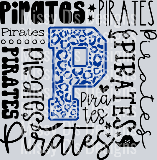 Pirates Typography Collage - blue black