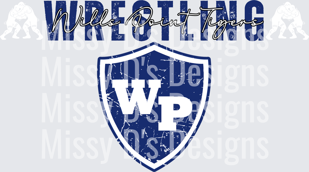 Wills Point Tigers Wrestling WP Shield Distressed Design