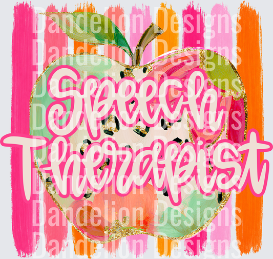 Speech Therapist Floral Leopard Apple Pink Brush Strokes