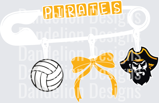 Pirates Volleyball Bow and Mascot Spirit Design