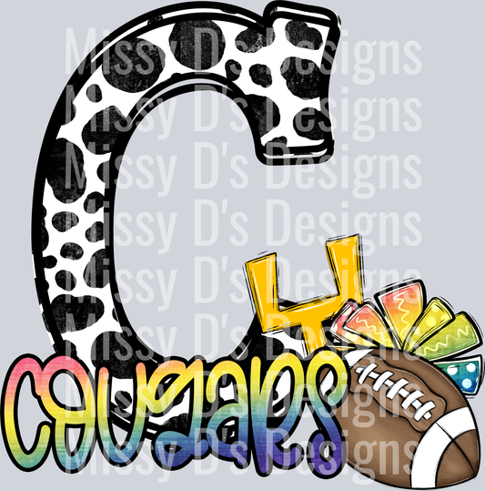 Cow Print Letter Rainbow cougars