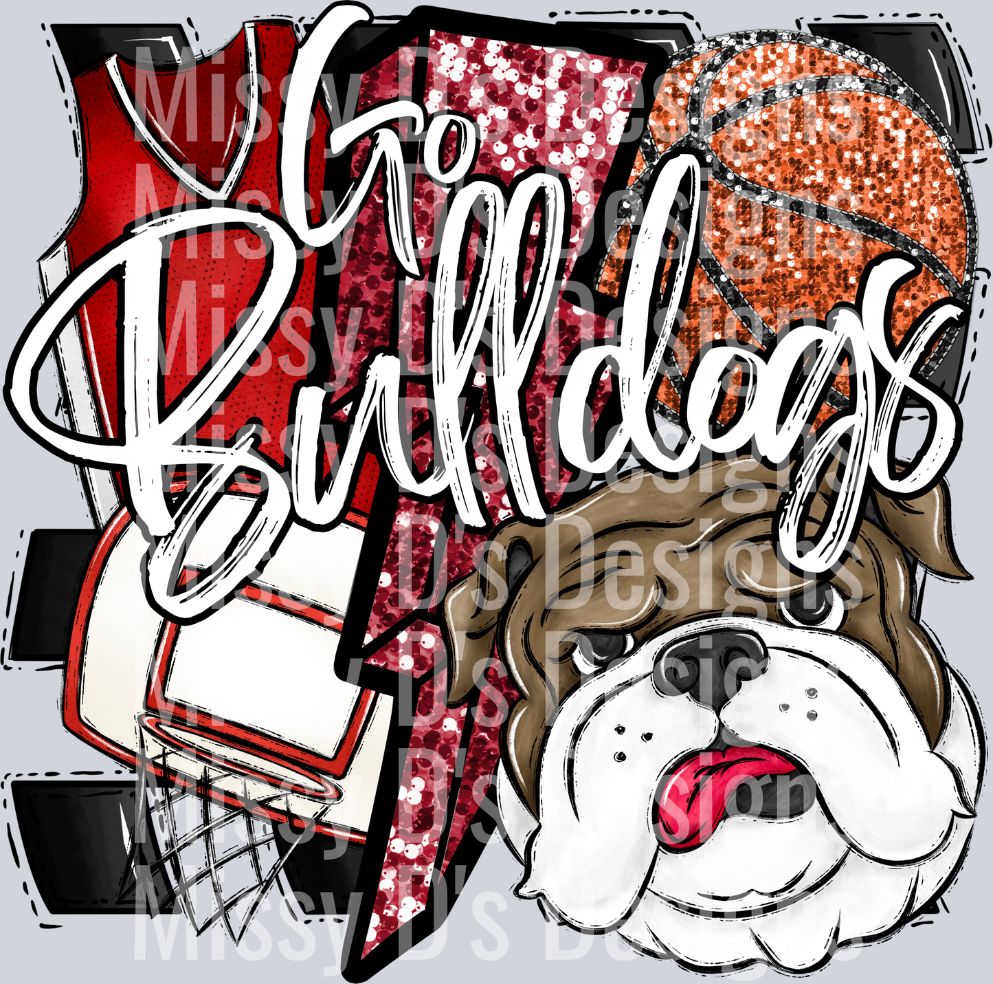 GO BULLDOGS RED GLITTER