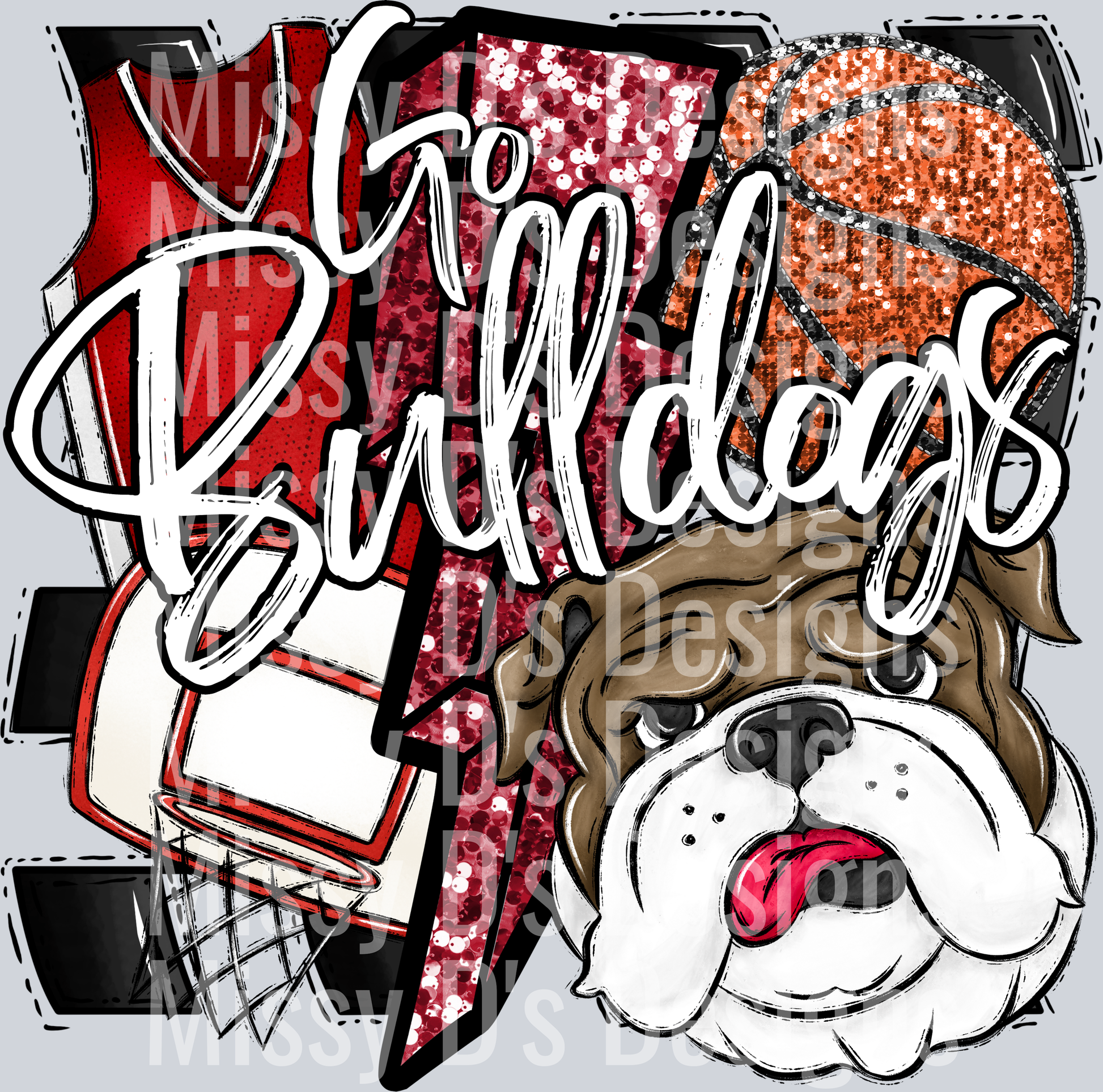 GO BULLDOGS RED GLITTER