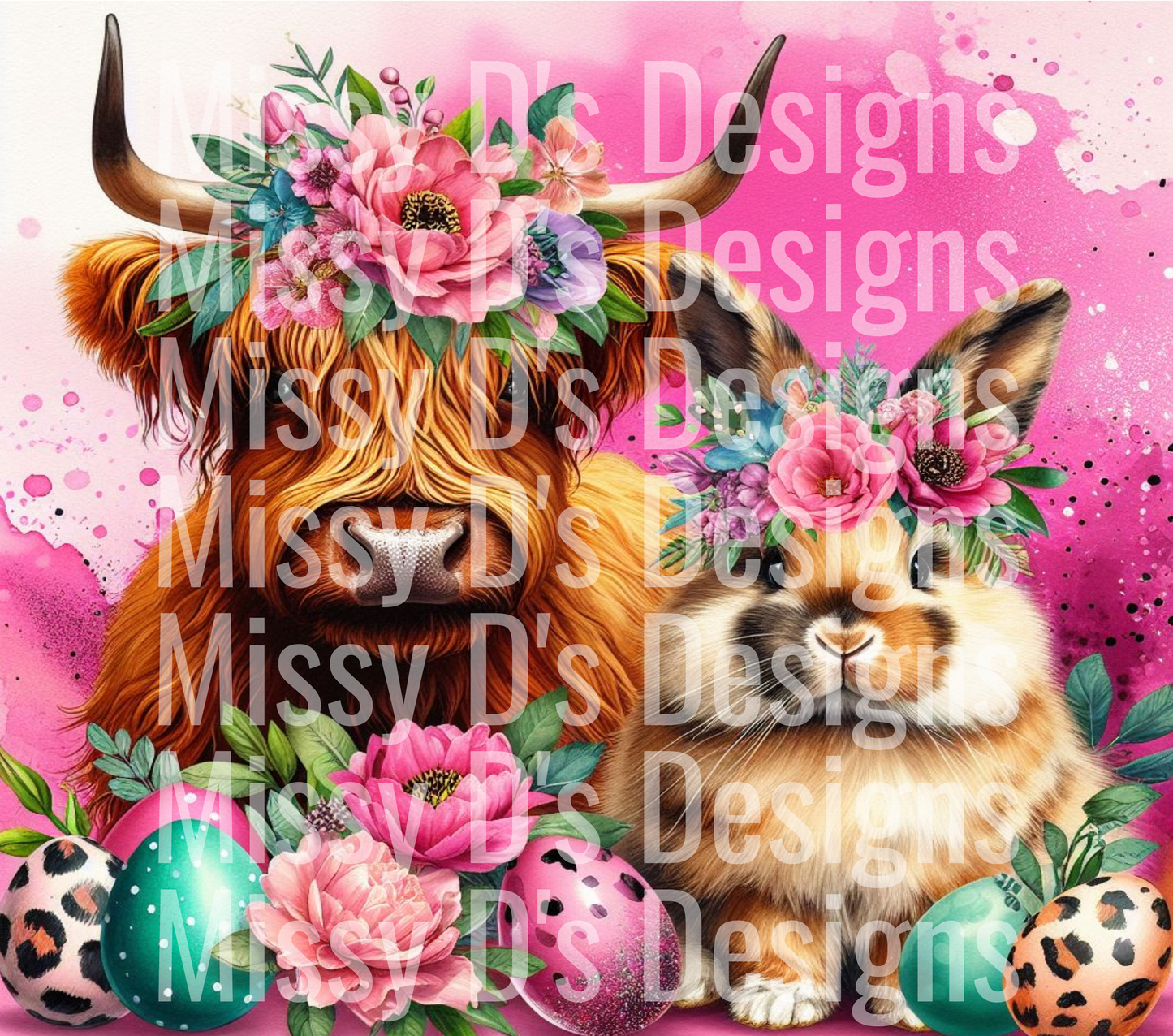Pink Leopard Easter Cow Bunny