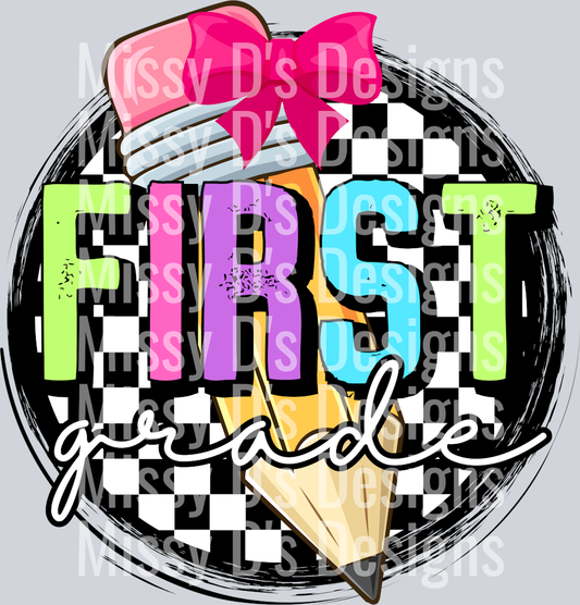 CheckeredPencilCircleBowFirstGrade