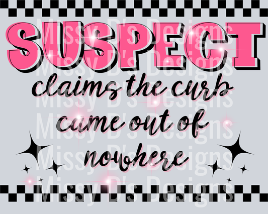 Suspect claims the curb came out of nowhere