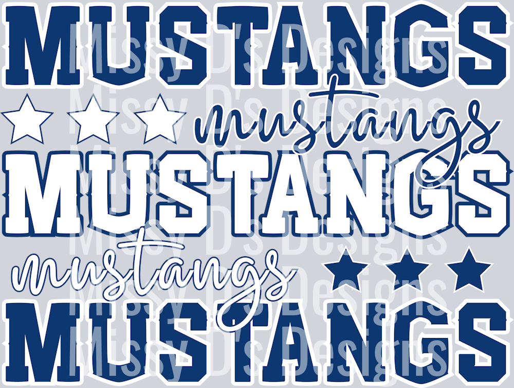 mustangs stacked blue white