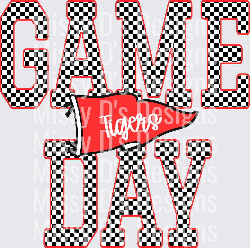 Game Day Tigers Checkered Pennant Flag Design