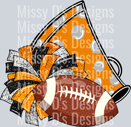 orange Purple Glitter Football Cheer