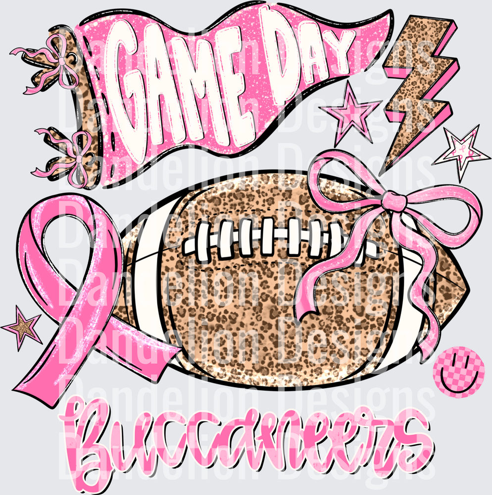 Game Day Buccaneers Pink Leopard Football Breast Cancer Ribbon