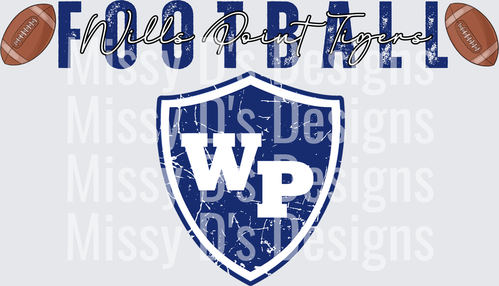 Wills Point Tigers Football WP Shield Distressed Design