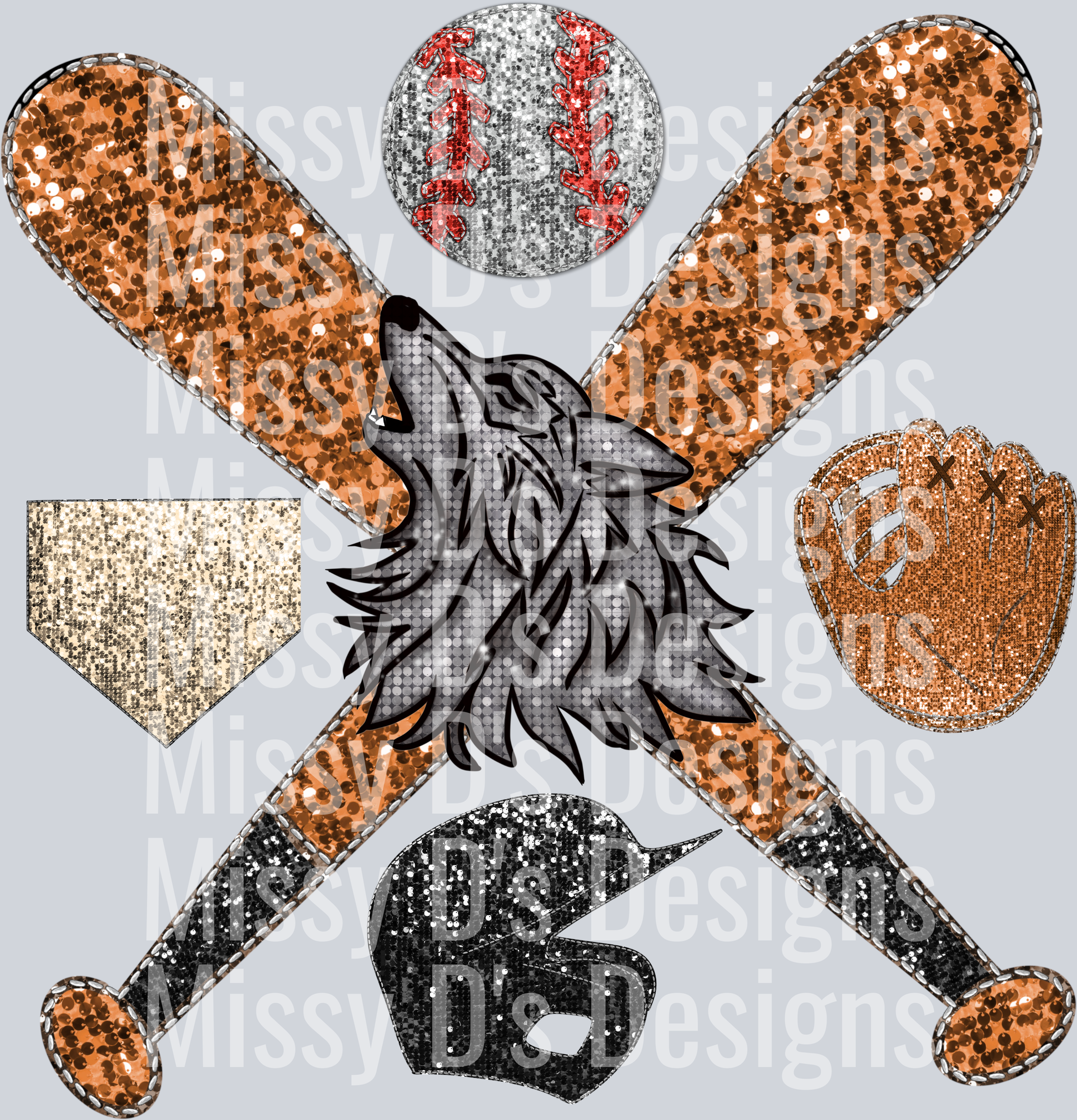 baseball glitter wolf mascot