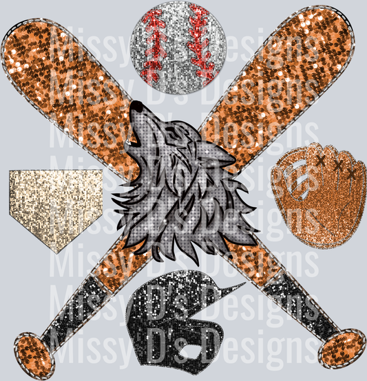 baseball glitter wolf mascot
