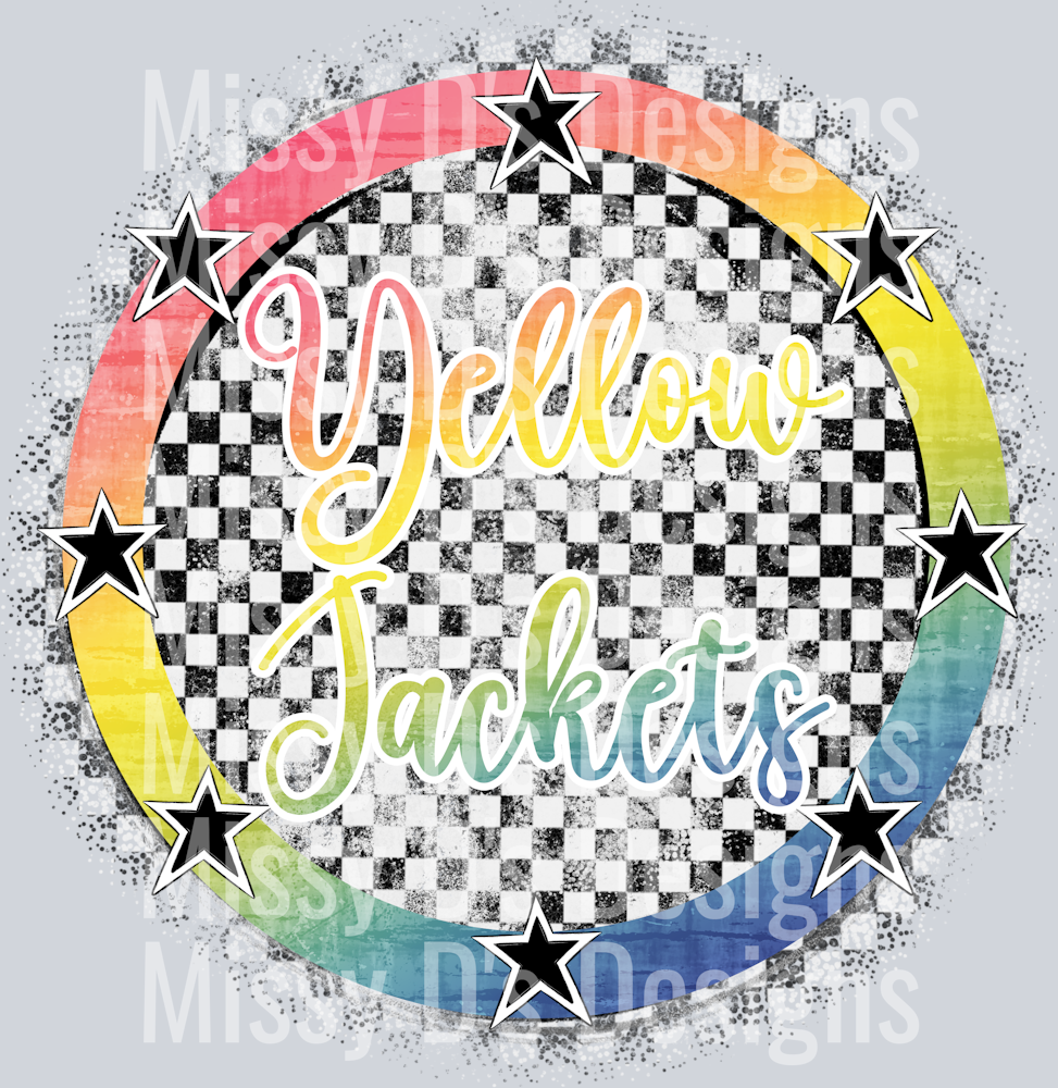 Rainbow checkered mascot yellow jackets