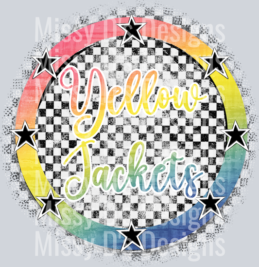 Rainbow checkered mascot yellow jackets