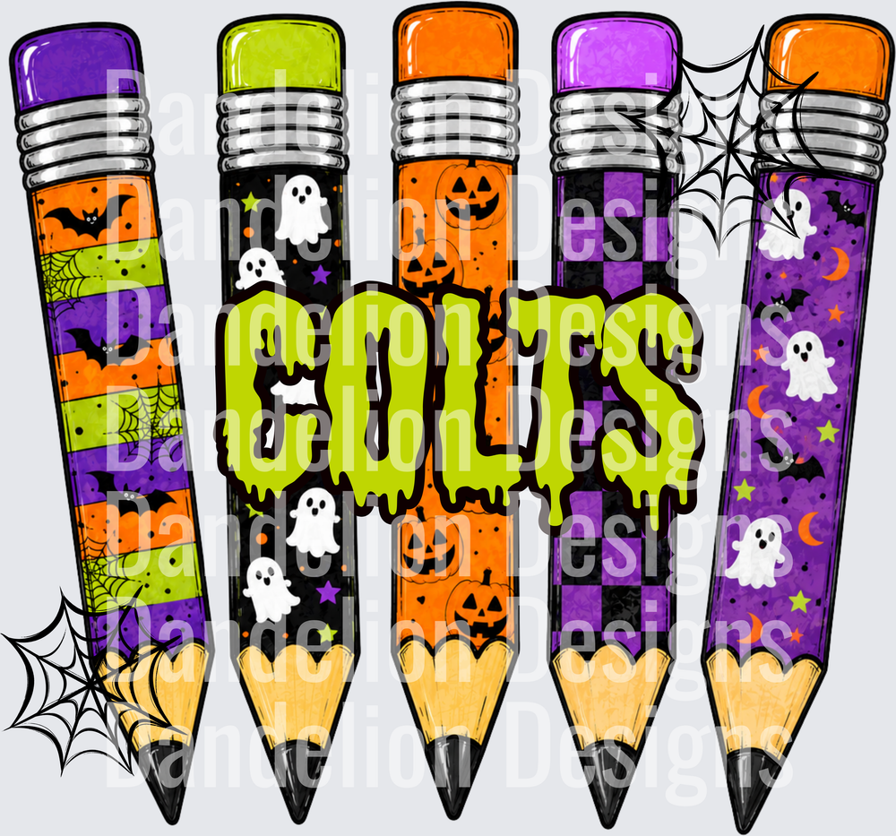 Colts Halloween Drip Pencils Ghosts Pumpkins Bats