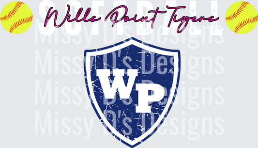 Wills Point Tigers WP Shield Softball Design