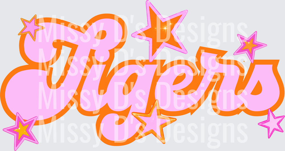 Tigers Retro Groovy Script Pink Orange Stars