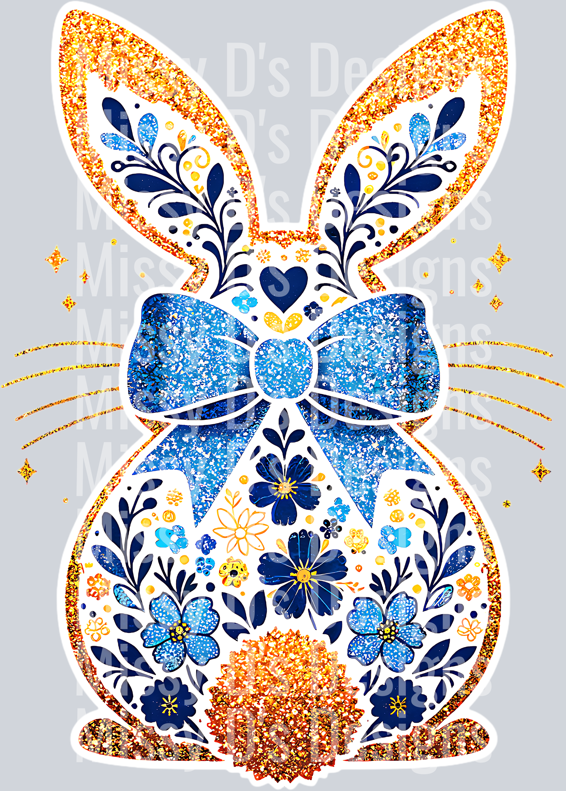 easter floral blue bunny gold tail